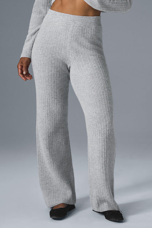 alo Women's Cashmere High-Waist Plush Waffle Pant - Athletic Heather Grey