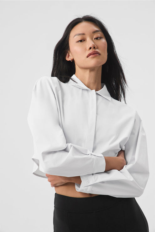 alo Women's Cropped Take Me Out Button Up - White