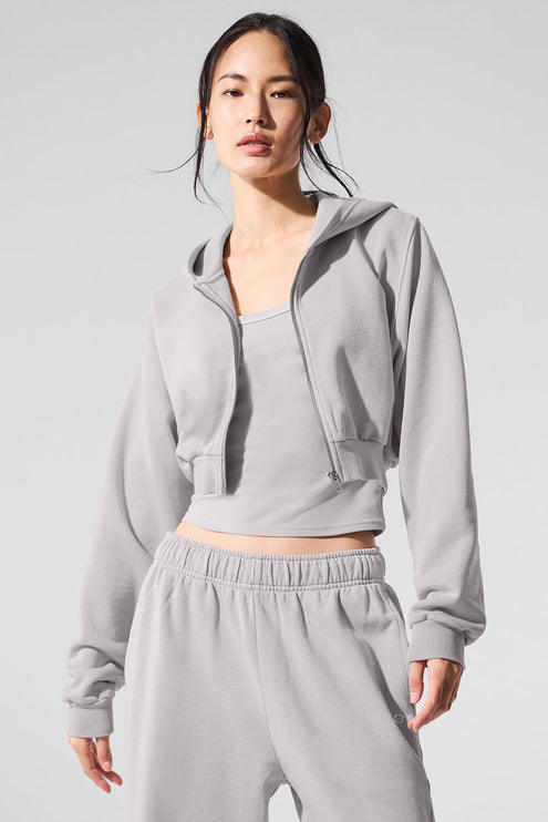 alo Women's Washed Sweet Escape Zip Up Hoodie - Grey Sky Wash