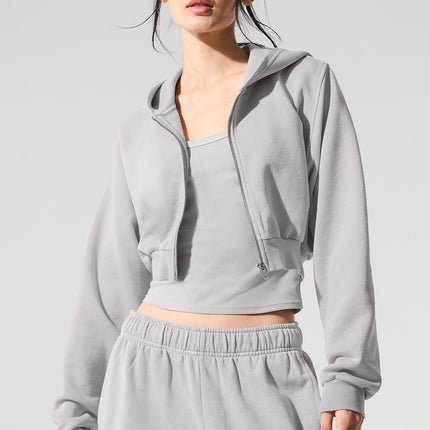 alo Women's Washed Sweet Escape Zip Up Hoodie - Grey Sky Wash