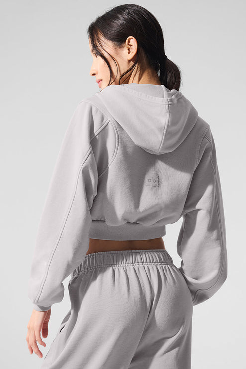 alo Women's Washed Sweet Escape Zip Up Hoodie - Grey Sky Wash