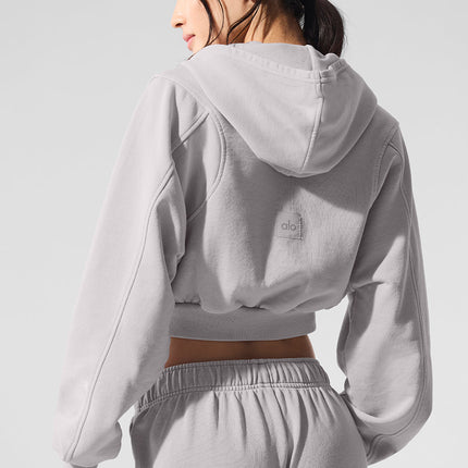 alo Women's Washed Sweet Escape Zip Up Hoodie - Grey Sky Wash
