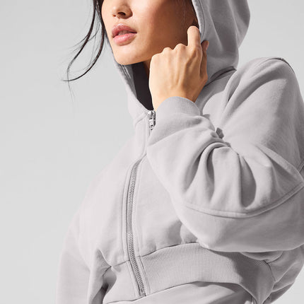 alo Women's Washed Sweet Escape Zip Up Hoodie - Grey Sky Wash