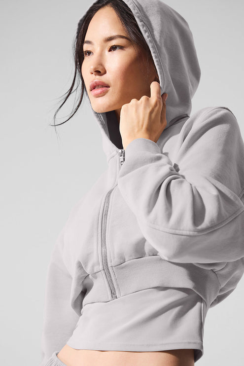alo Women's Washed Sweet Escape Zip Up Hoodie - Grey Sky Wash