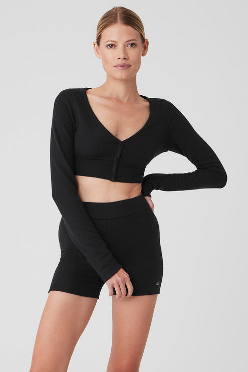 alo Women's Alolux Cropped Me Time Cardigan - Black