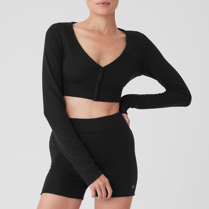 alo Women's Alolux Cropped Me Time Cardigan - Black