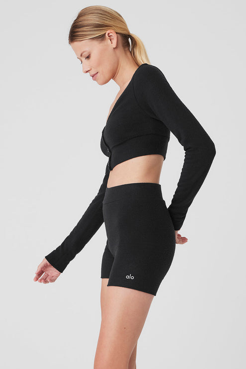 alo Women's Alolux Cropped Me Time Cardigan - Black