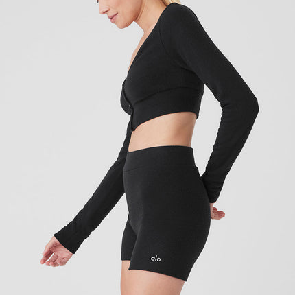 alo Women's Alolux Cropped Me Time Cardigan - Black