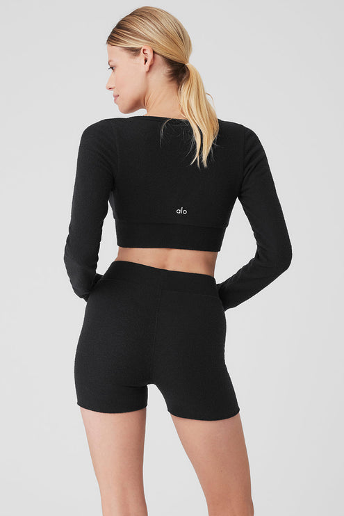 alo Women's Alolux Cropped Me Time Cardigan - Black