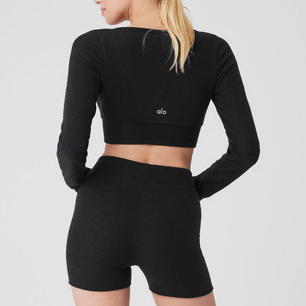 alo Women's Alolux Cropped Me Time Cardigan - Black