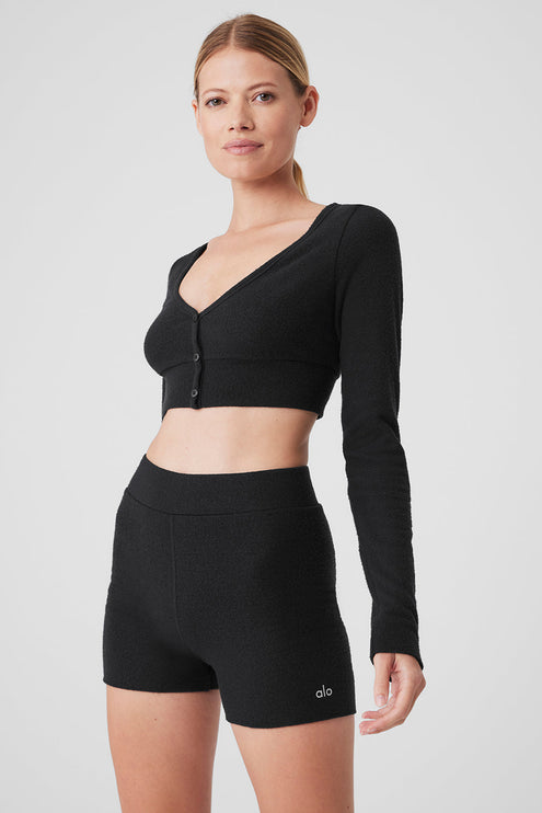 alo Women's Alolux Cropped Me Time Cardigan - Black