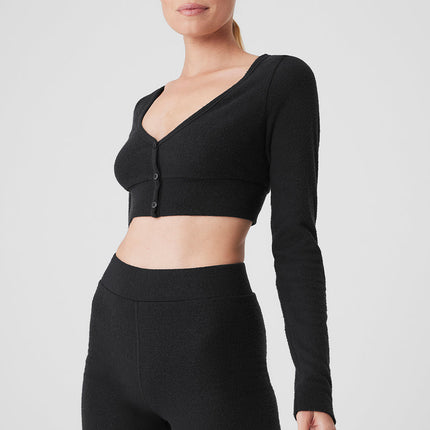 alo Women's Alolux Cropped Me Time Cardigan - Black