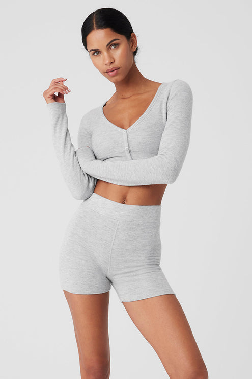 alo Women's Alolux Cropped Me Time Cardigan - Athletic Heather Grey