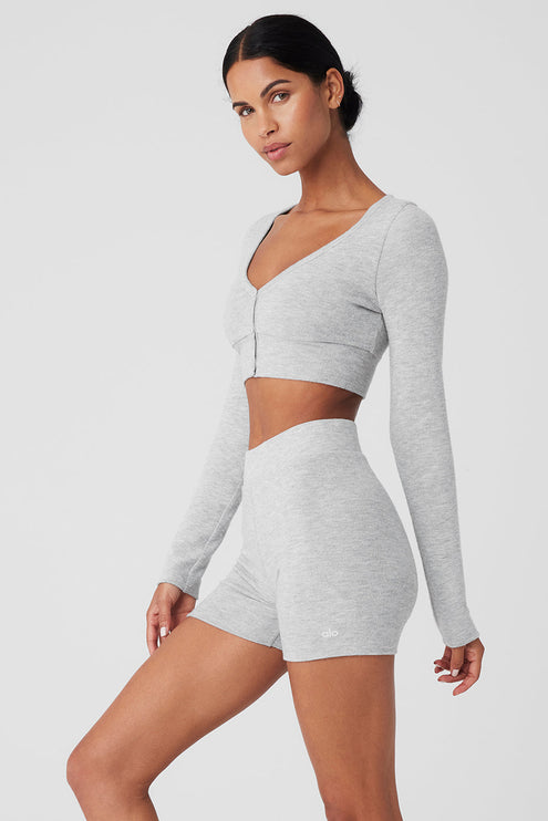 alo Women's Alolux Cropped Me Time Cardigan - Athletic Heather Grey