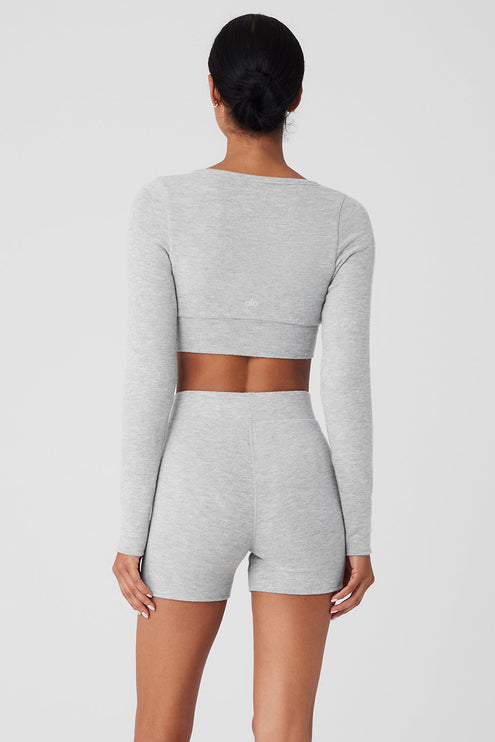 alo Women's Alolux Cropped Me Time Cardigan - Athletic Heather Grey