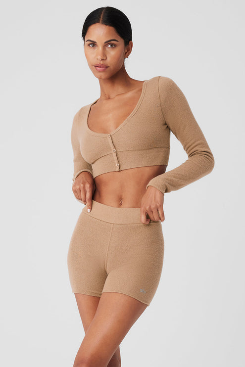 alo Women's Alolux Cropped Me Time Cardigan - Toasted Almond