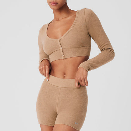 alo Women's Alolux Cropped Me Time Cardigan - Toasted Almond