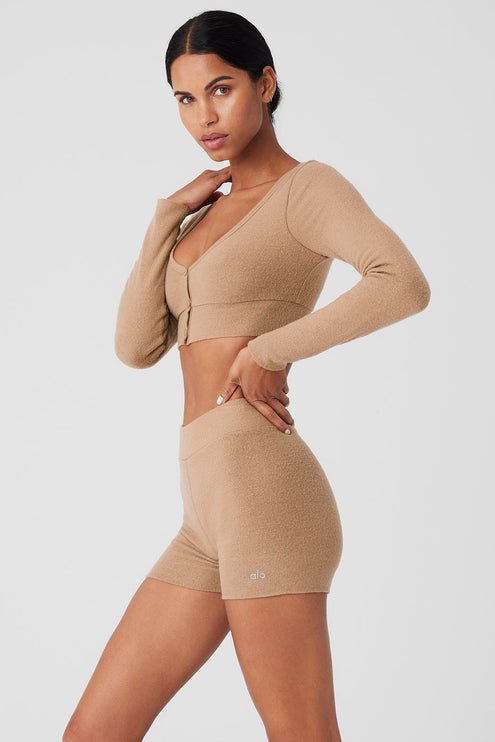 alo Women's Alolux Cropped Me Time Cardigan - Toasted Almond