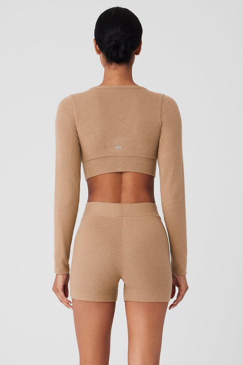 alo Women's Alolux Cropped Me Time Cardigan - Toasted Almond