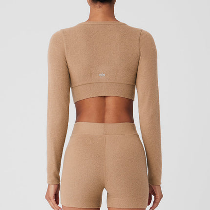 alo Women's Alolux Cropped Me Time Cardigan - Toasted Almond
