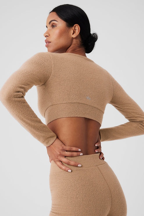 alo Women's Alolux Cropped Me Time Cardigan - Toasted Almond
