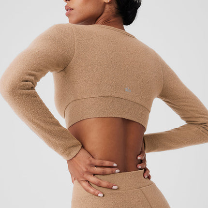 alo Women's Alolux Cropped Me Time Cardigan - Toasted Almond