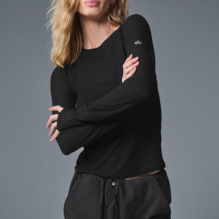 alo Women's Ribbed Sea Coast Long Sleeve - Black