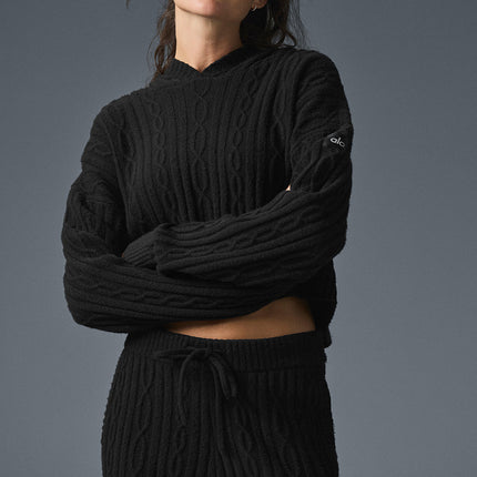 alo Women's Cable Knit Winter Bliss Hoodie - Black
