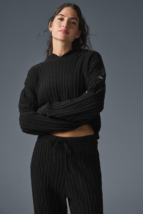 alo Women's Cable Knit Winter Bliss Hoodie - Black