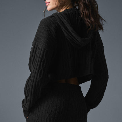 alo Women's Cable Knit Winter Bliss Hoodie - Black