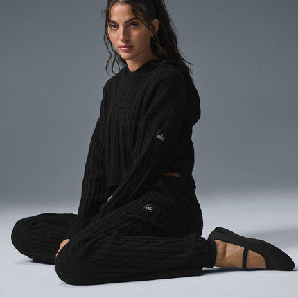 alo Women's Cable Knit Winter Bliss Hoodie - Black