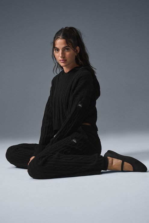alo Women's Cable Knit Winter Bliss Hoodie - Black