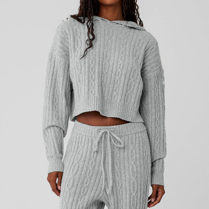 alo Women's Cable Knit Winter Bliss Hoodie - Athletic Heather Grey