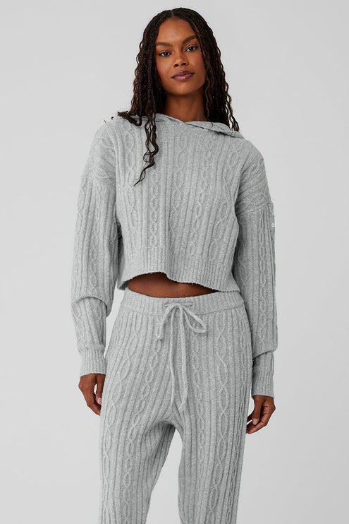 alo Women's Cable Knit Winter Bliss Hoodie - Athletic Heather Grey