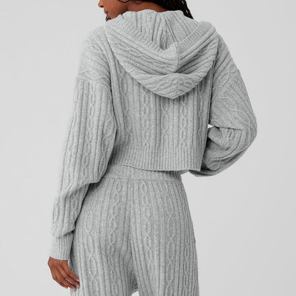 alo Women's Cable Knit Winter Bliss Hoodie - Athletic Heather Grey