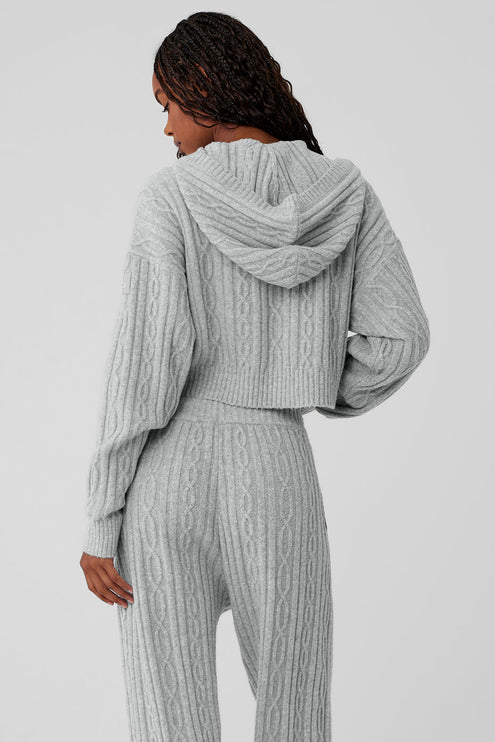 alo Women's Cable Knit Winter Bliss Hoodie - Athletic Heather Grey