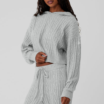 alo Women's Cable Knit Winter Bliss Hoodie - Athletic Heather Grey