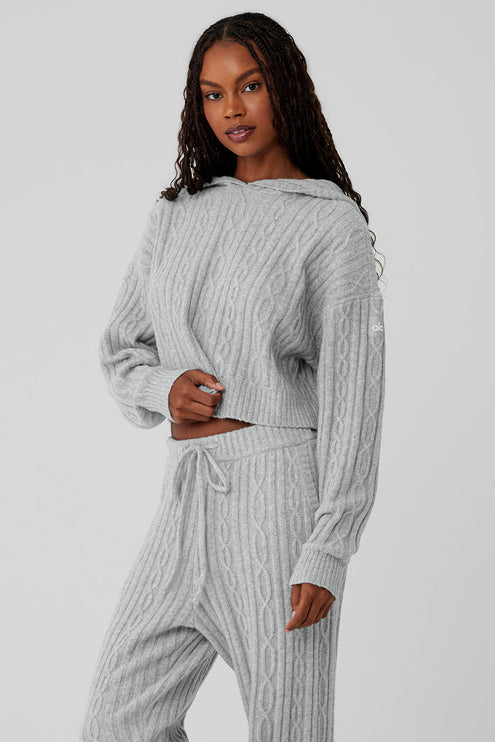 alo Women's Cable Knit Winter Bliss Hoodie - Athletic Heather Grey