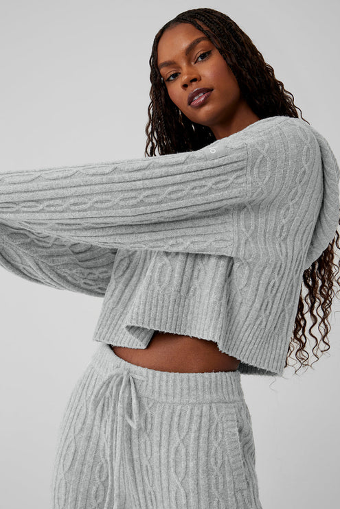 alo Women's Cable Knit Winter Bliss Hoodie - Athletic Heather Grey