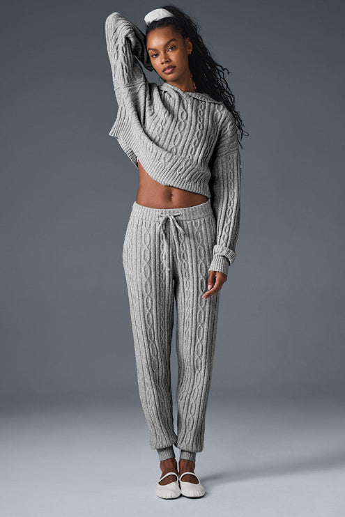 alo Women's Cable Knit Winter Bliss Hoodie - Athletic Heather Grey