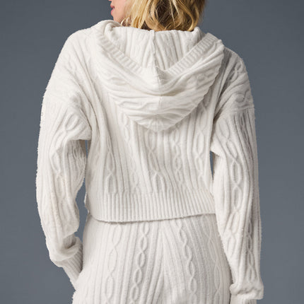 alo Women's Cable Knit Winter Bliss Hoodie - Ivory