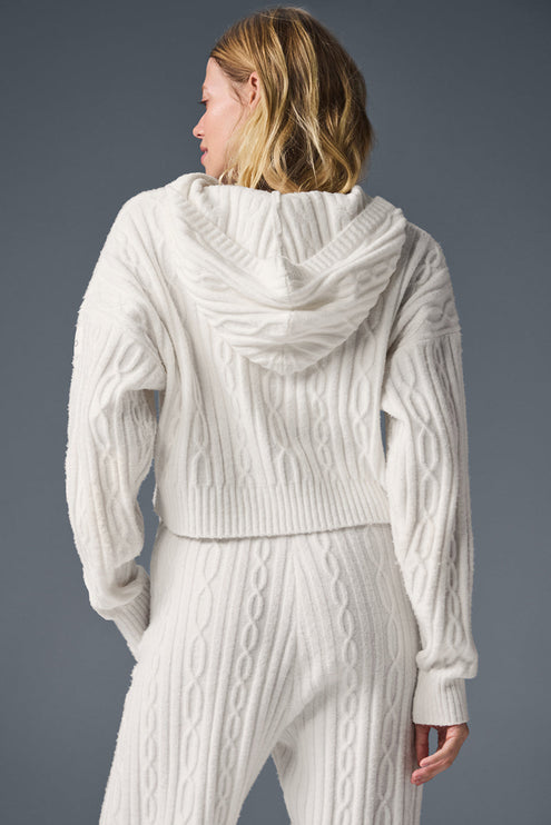 alo Women's Cable Knit Winter Bliss Hoodie - Ivory