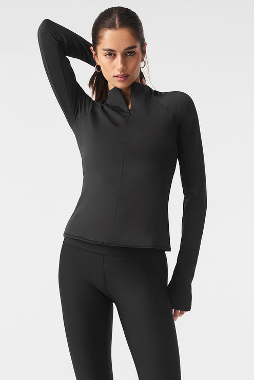 alo Women's Airlift Winter Warm 1/4 Zip Long Sleeve - Black