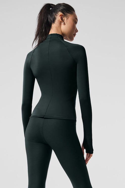 alo Women's Airlift Winter Warm 1/4 Zip Long Sleeve - Charcoal Green