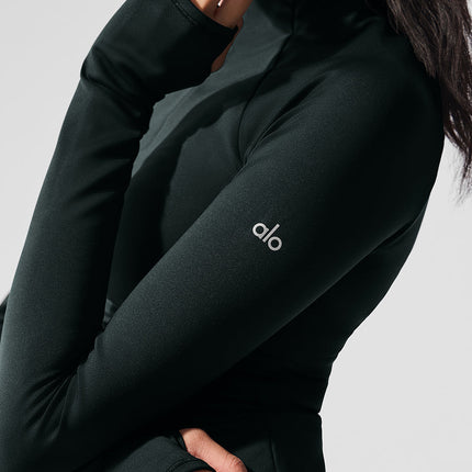 alo Women's Airlift Winter Warm 1/4 Zip Long Sleeve - Charcoal Green