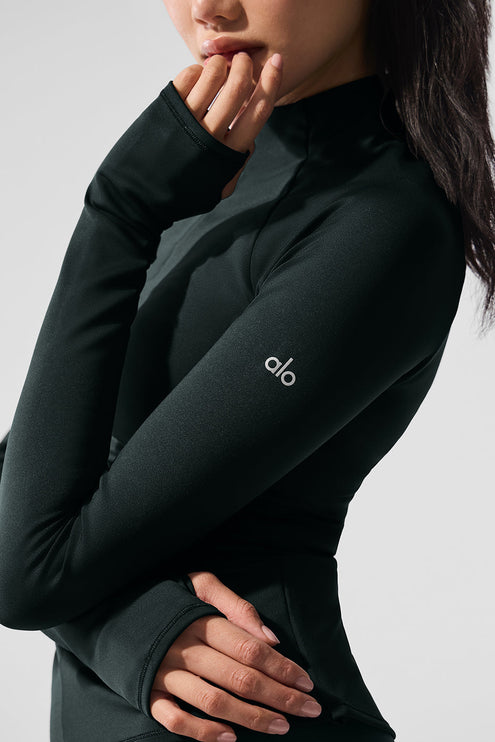 alo Women's Airlift Winter Warm 1/4 Zip Long Sleeve - Charcoal Green