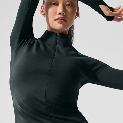 alo Women's Airlift Winter Warm 1/4 Zip Long Sleeve - Charcoal Green