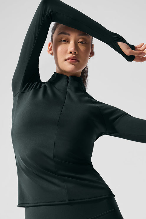 alo Women's Airlift Winter Warm 1/4 Zip Long Sleeve - Charcoal Green