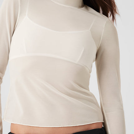alo Women's Mesh Sheer Illusion Mock Neck Long Sleeve - Ivory