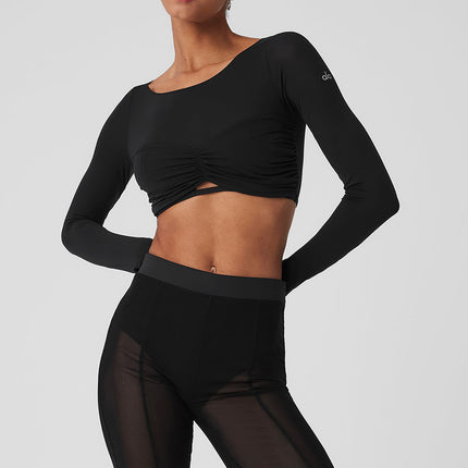 alo Women's Mesh Sheer Illusion Cropped Long Sleeve - Black